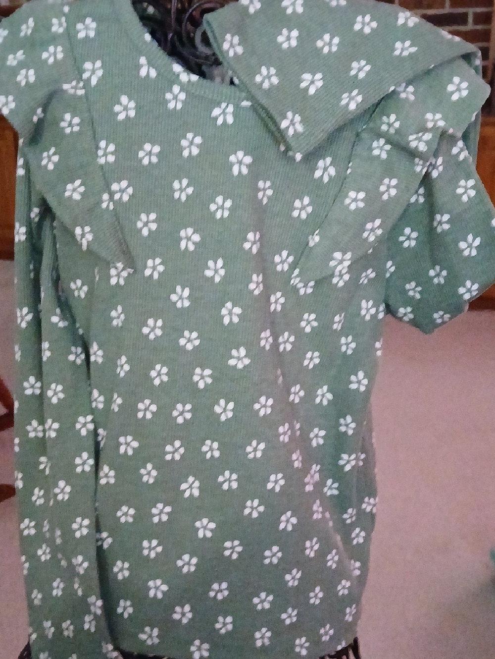 RACHEL ZOE Green Floral Print Ruffled Long-sleeve Pullover, Size 6, 3/$15.